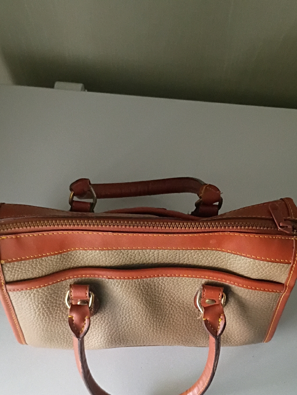 Vintage Dooney & Bourke All-Weather Pebbled Two-Tone Leather Satchel - Picture 9 of 15